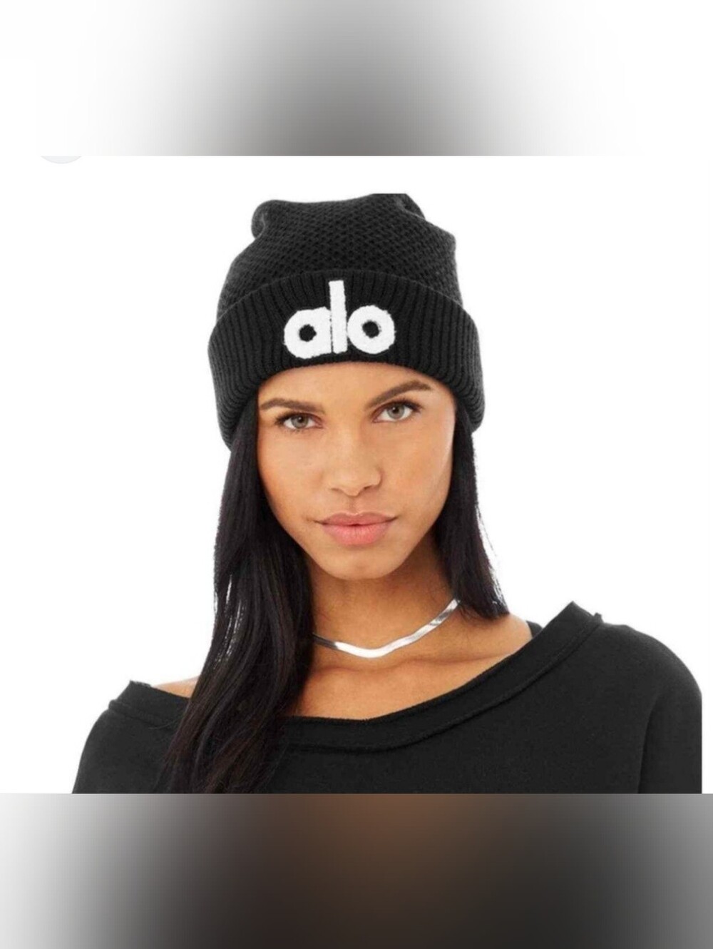ALO Black Beanie with White Logo